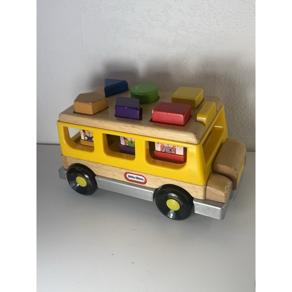 Little Tikes Vintage 2003 Wooden Shape Sorter School Bus push toy